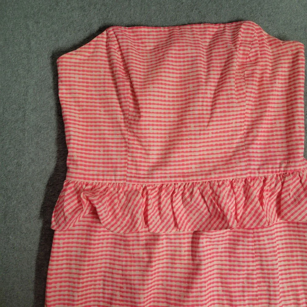 Lilly Pulitzer Lowe Pink Gingham Seersucker Peplum Strapless Dress 4 Zip Derby - Picture 4 of 13